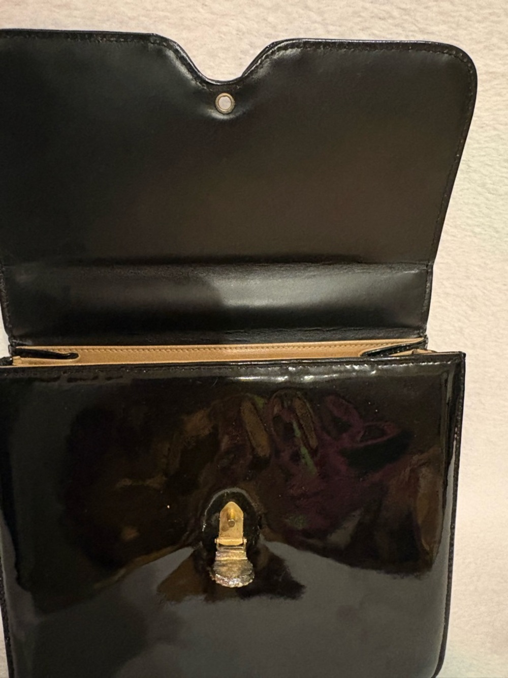 Rosart Vintage 1950s Black Patent Evening Bag with Gold Chain - Picture 9 of 11